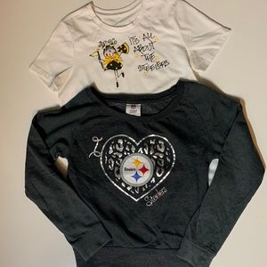 2 Pittsburgh Steelers Tops (Gray Long sleeve NFL) (White Short Sleeve)Size 10-12